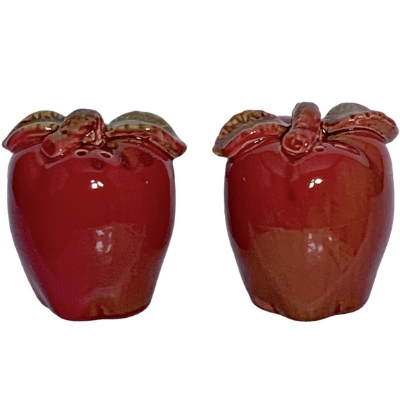 Salt Pepper Shakers Ceramic Apples Rustic Autumn Harvest Artisan Hand Painted - Picture 2 of 15